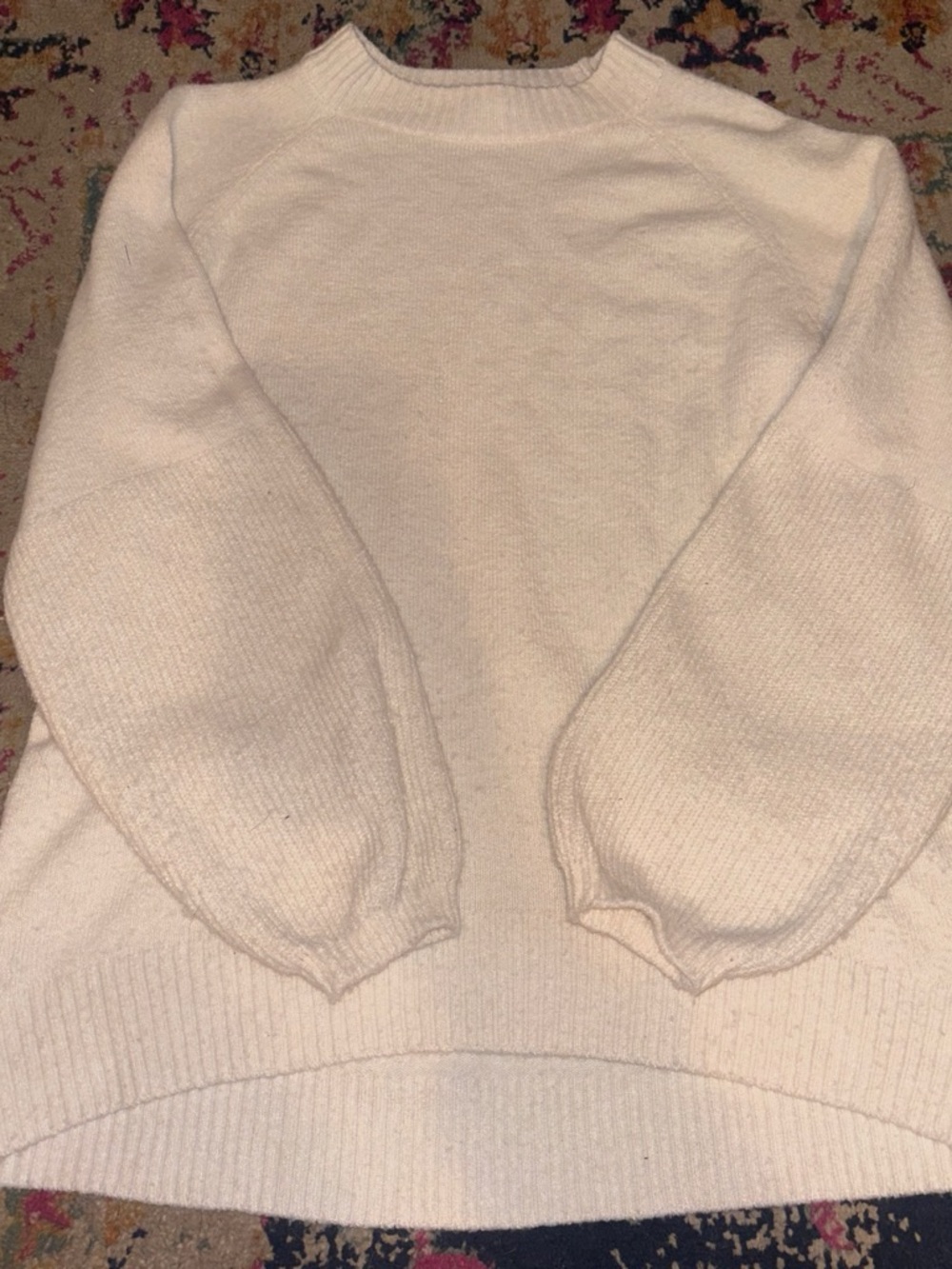Nine West Cream Crewneck Sweater with Balloon Sleeves